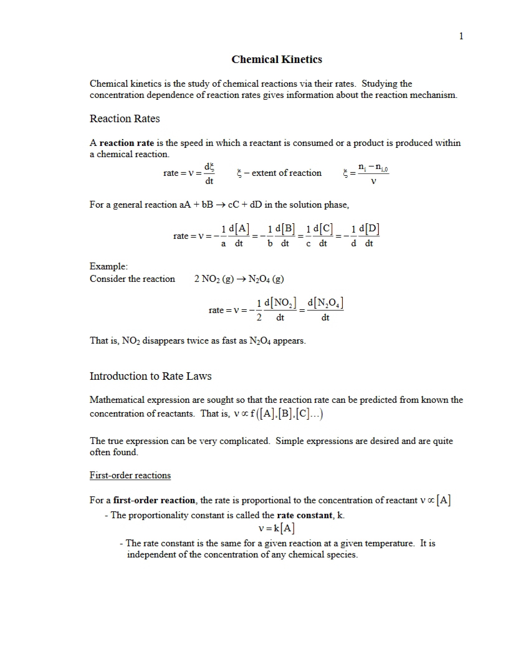 Kinetics of Chemicals