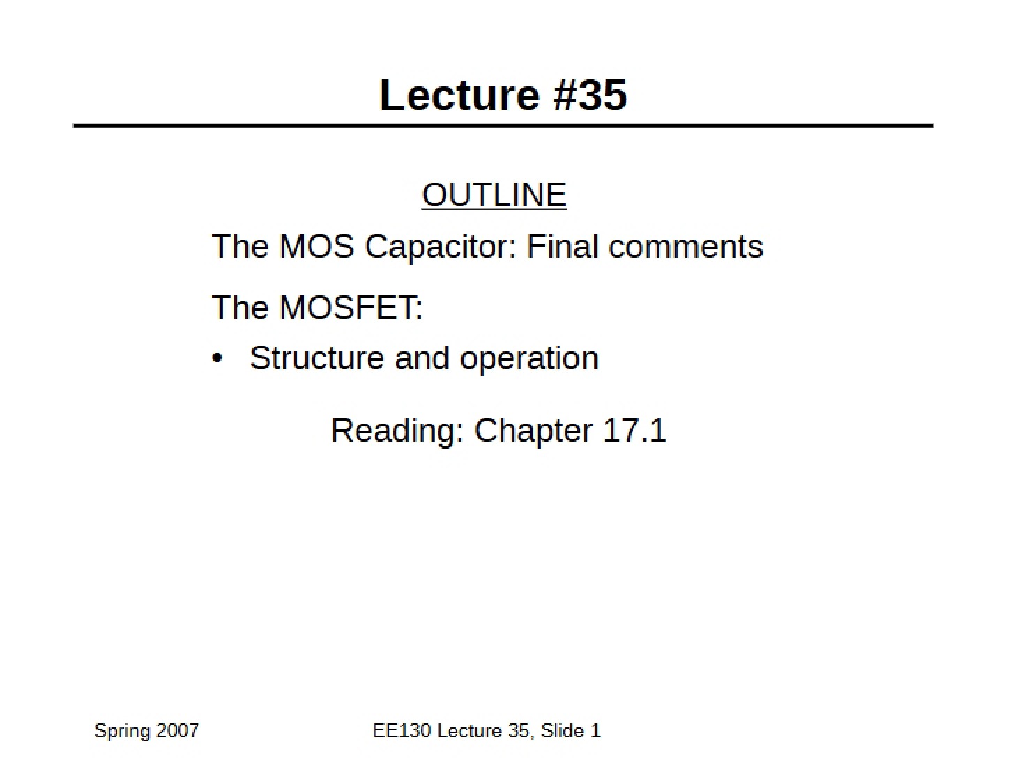 Notes from Lecture