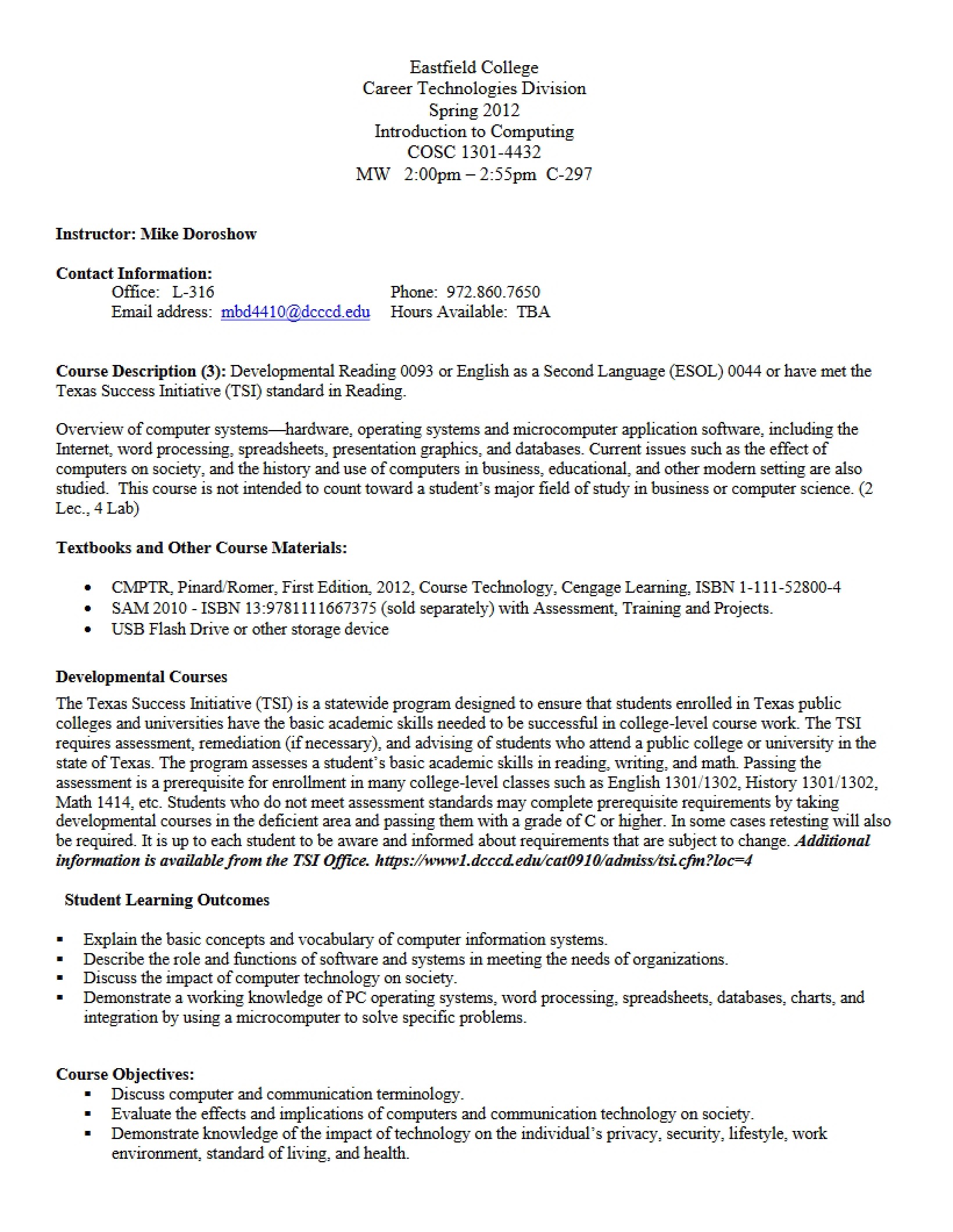 Syllabus - COSC 1301
