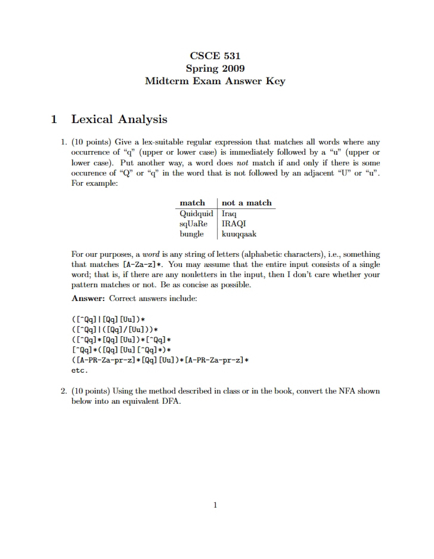 Midterm Exam Answer Key (CSCE 531)