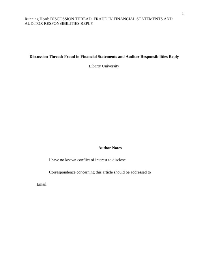 Fraud in Financial Statements Auditor Responsibilities Reply