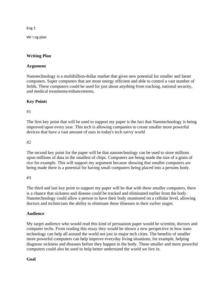 Writing Plan for Nanotechnology