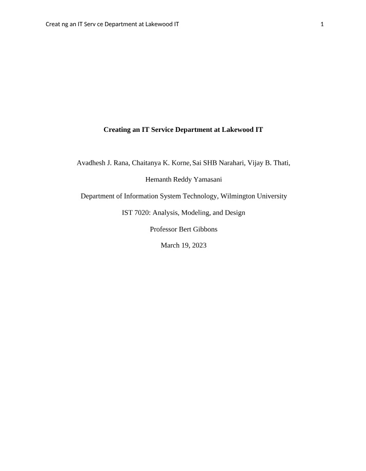 Creating an IT Service Department at Lakewood IT - An Analysis