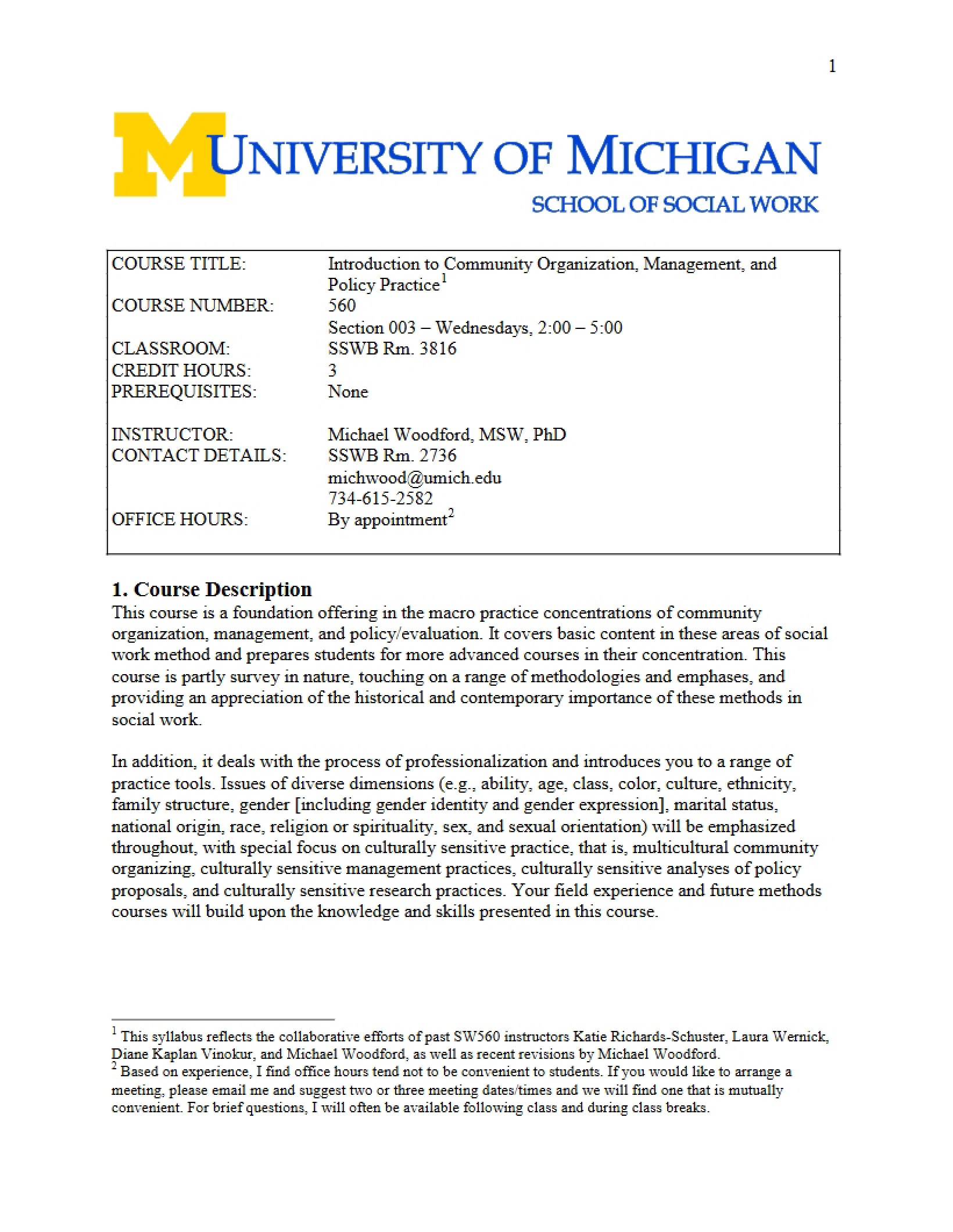 Community Organization Course Outline