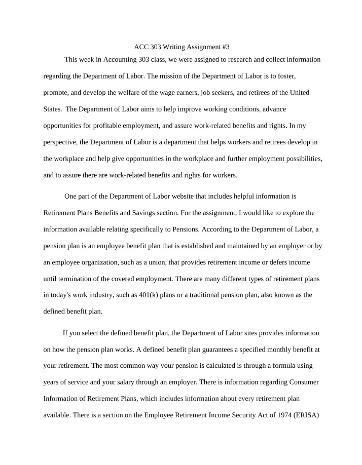 Writing Assignment 3 for ACC 303