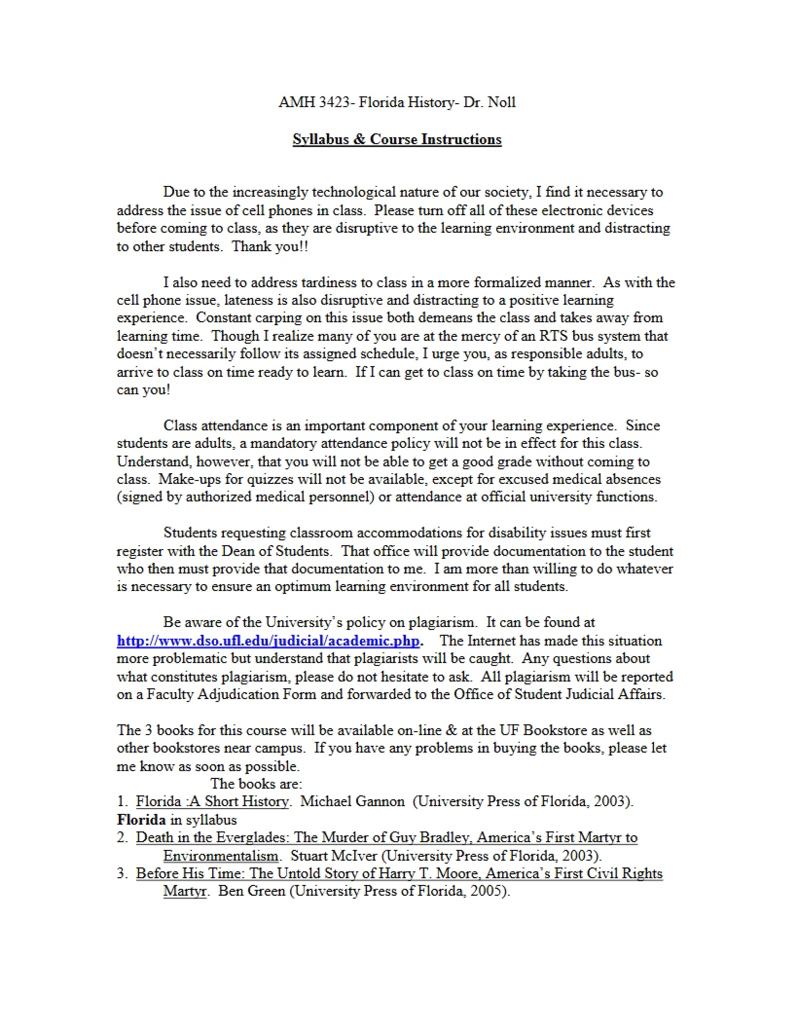Spring 2011 Florida History Syllabus II