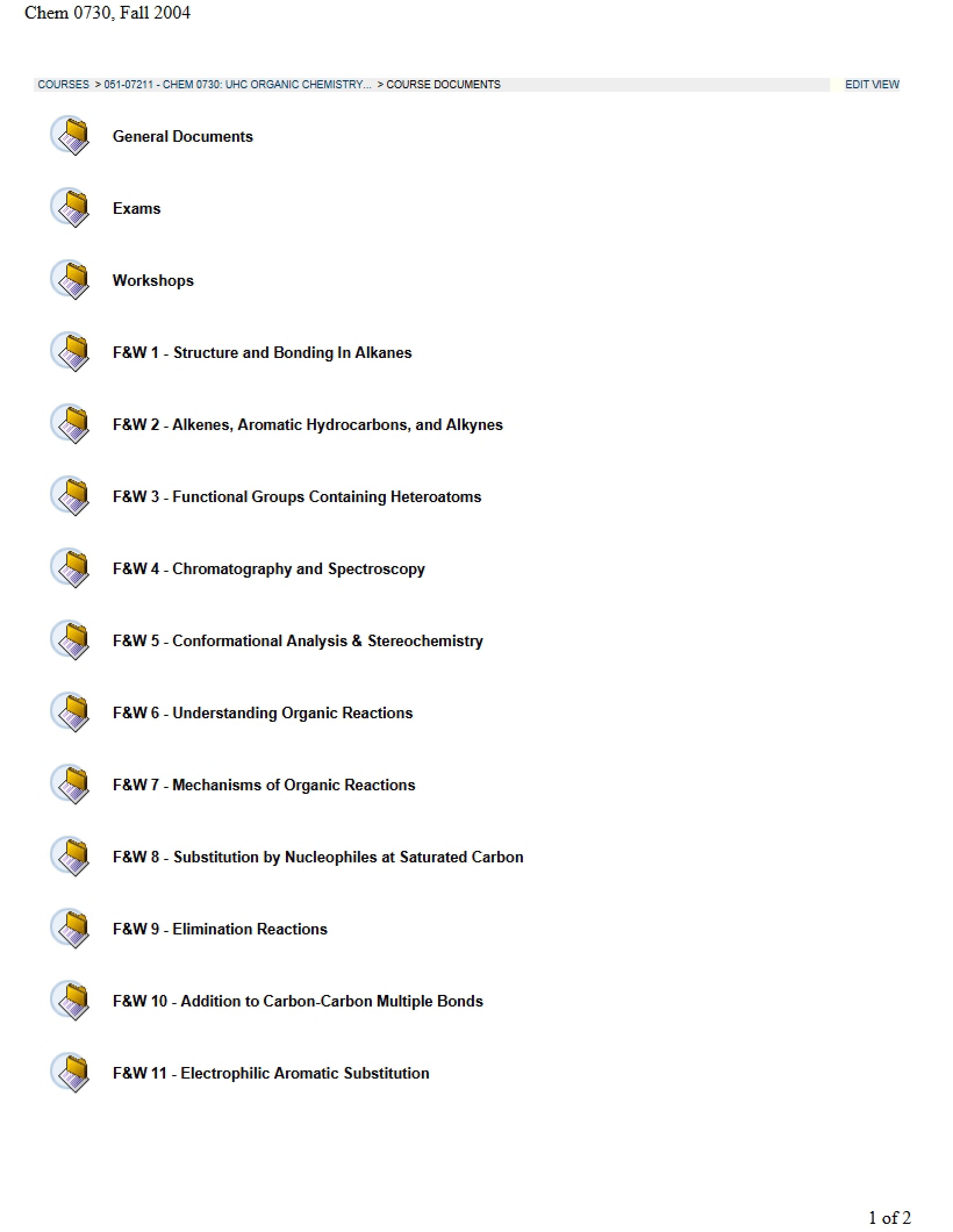 Organic Chemistry Syllabus