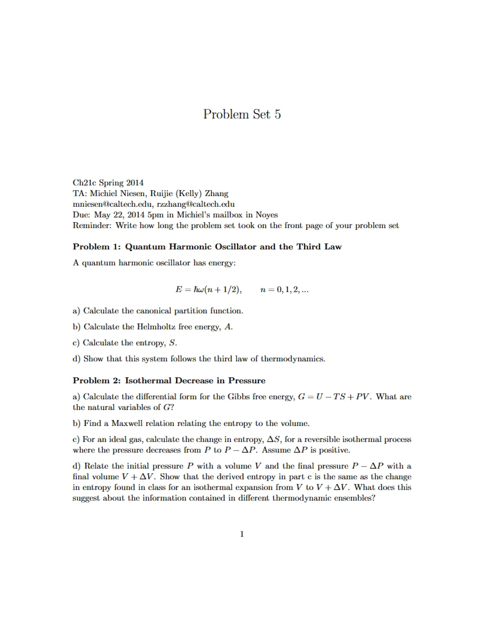 Problem Set Five