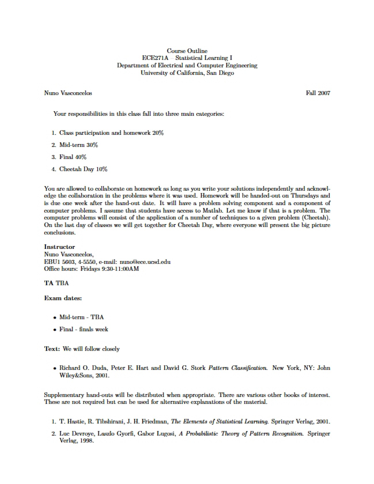 Statistical Learning Course Syllabus
