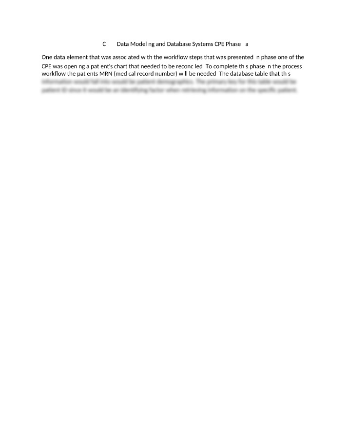 CPE Phase 2a for Data Modeling and Database Systems