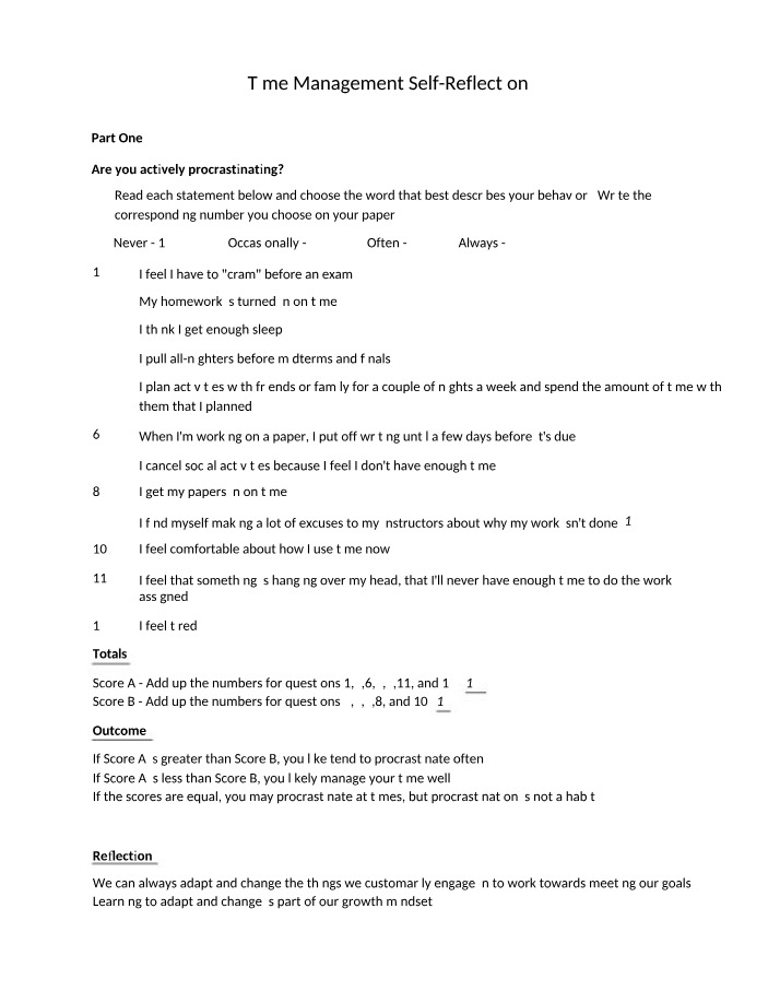 Self-Reflection Assignment on Time Management