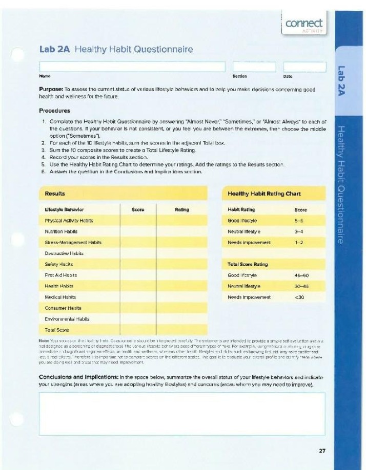 Healthy Habit Questionnaire - Lab 2A