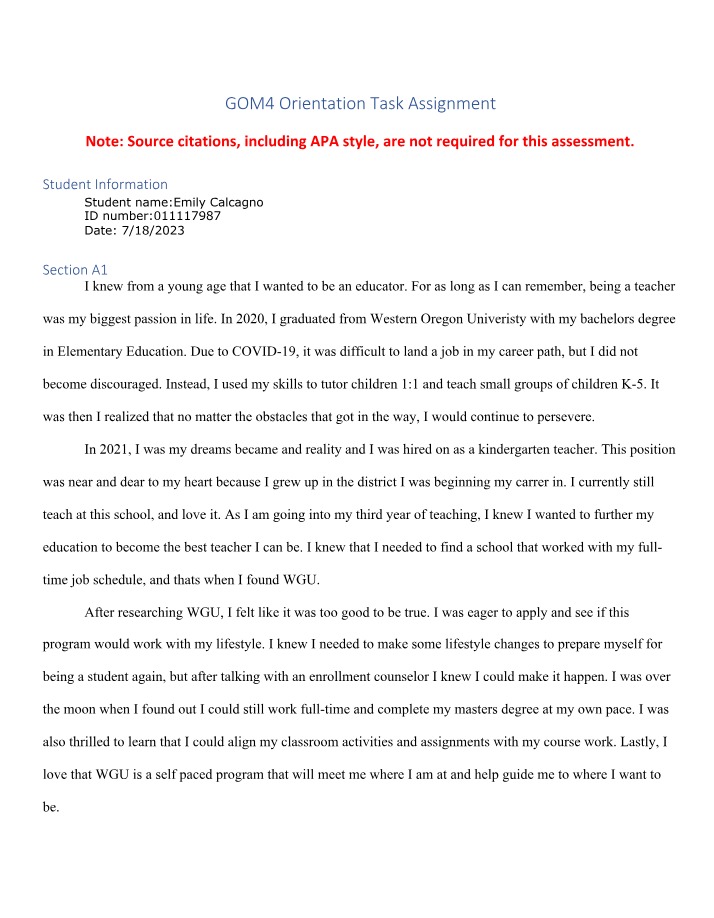 GOM4 Orientation Task Assignment Form B