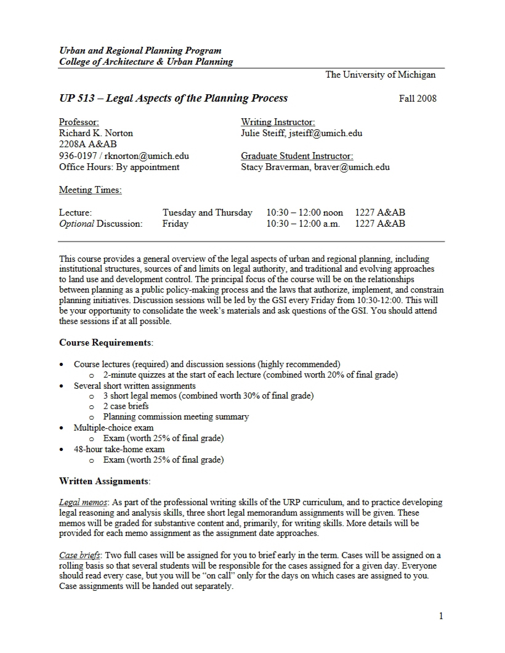 Planning Process Legal Aspects Syllabus