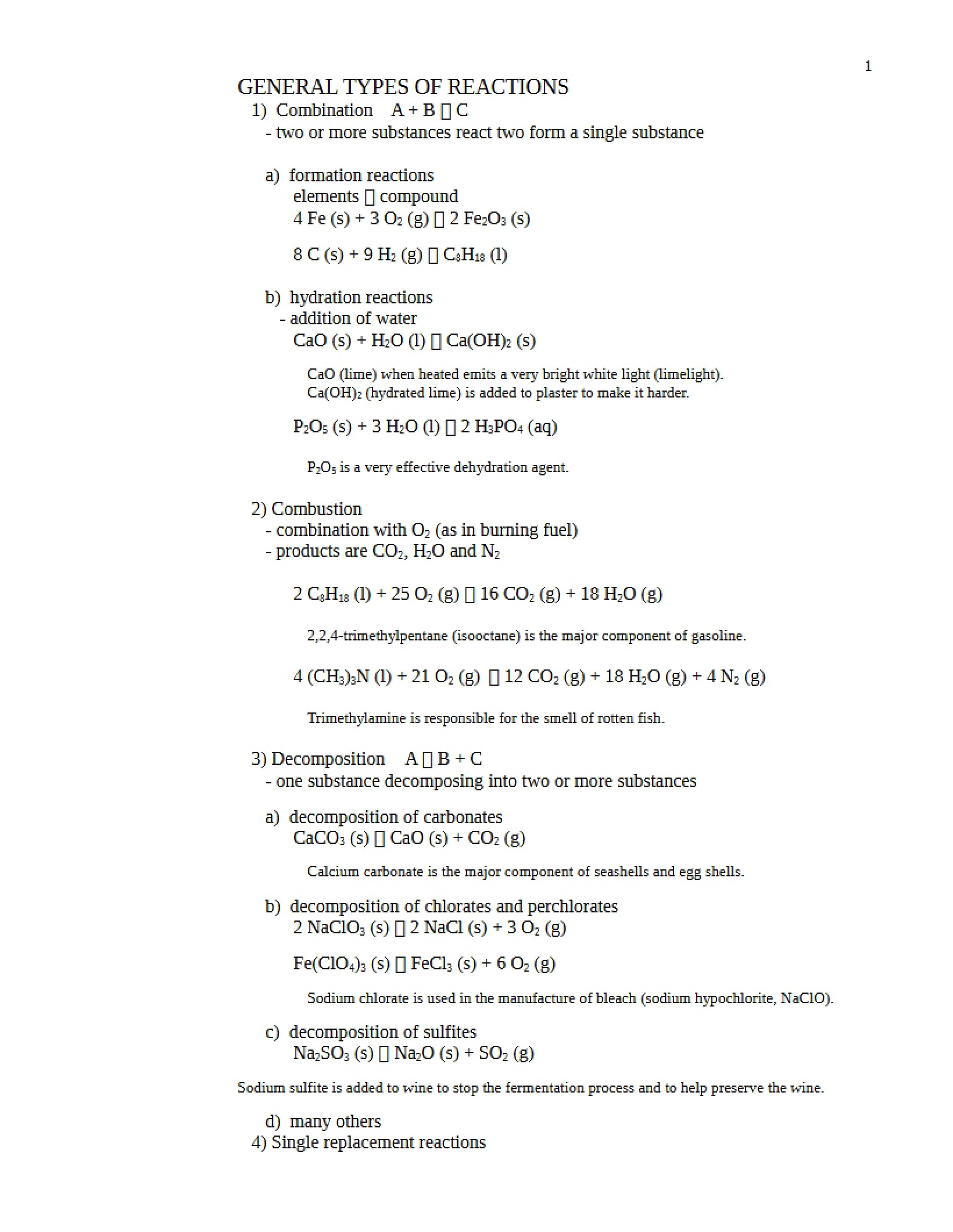 Types of General Reactions