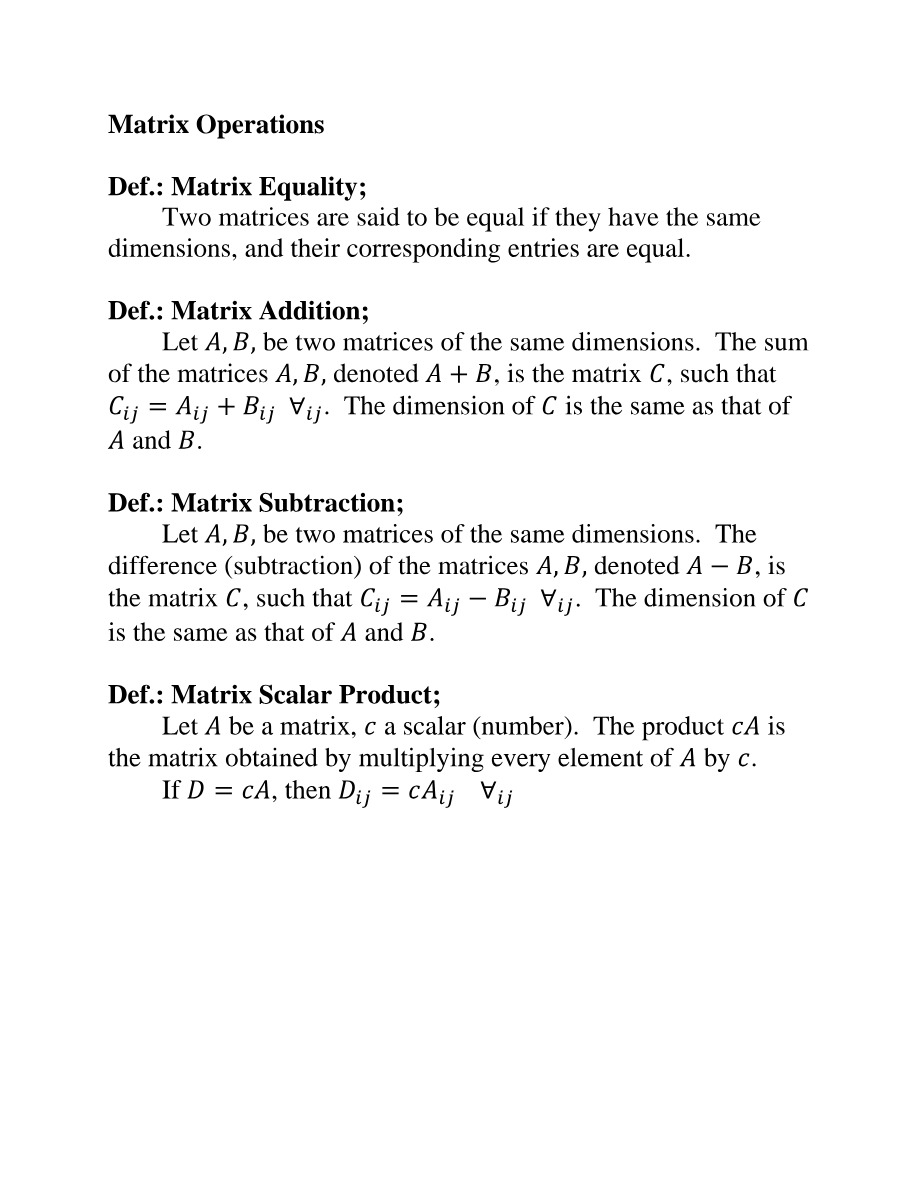 Operations with Matrices