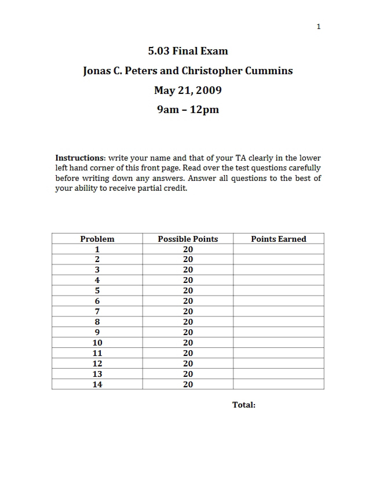 Examination Finale