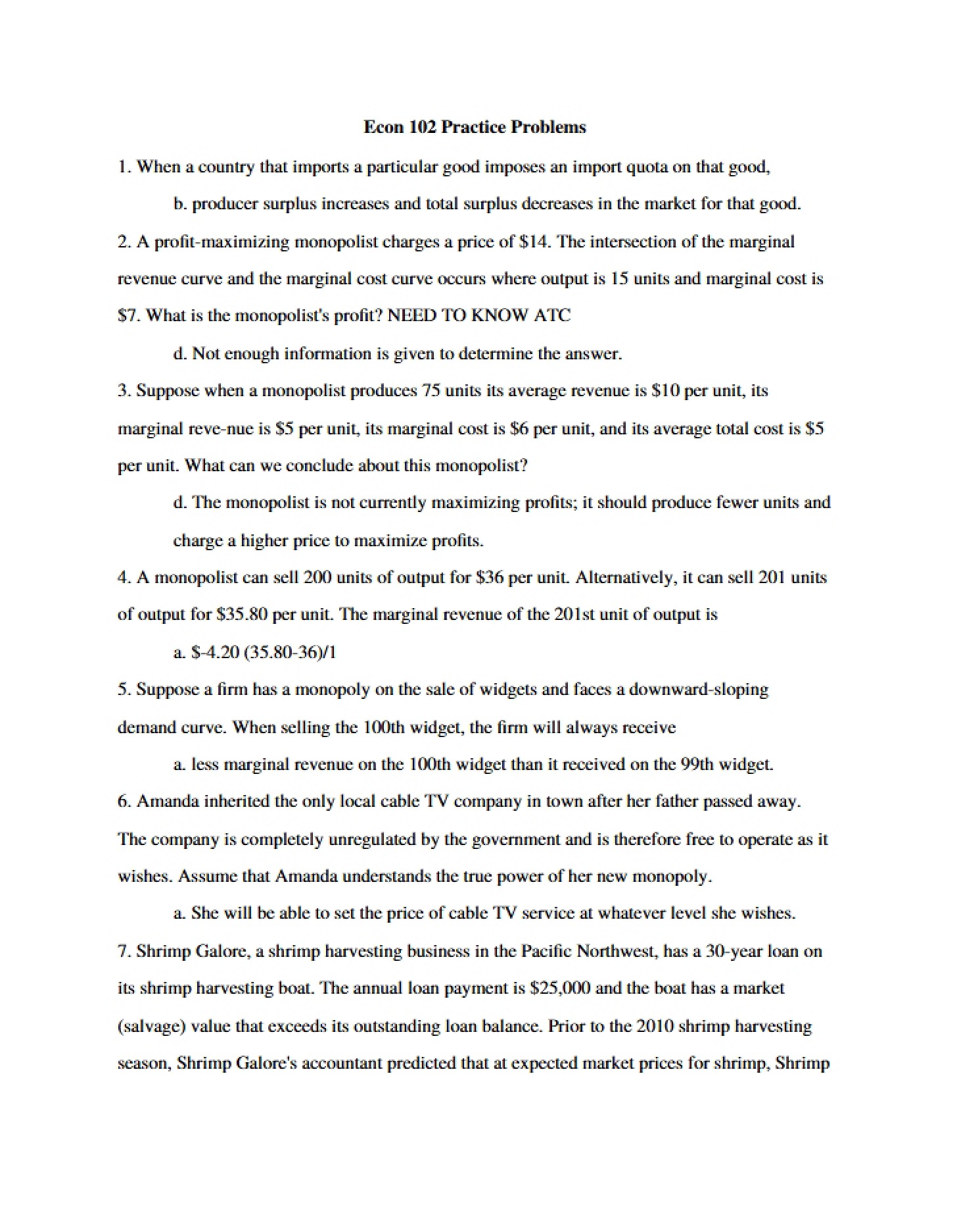 Problems for Practice