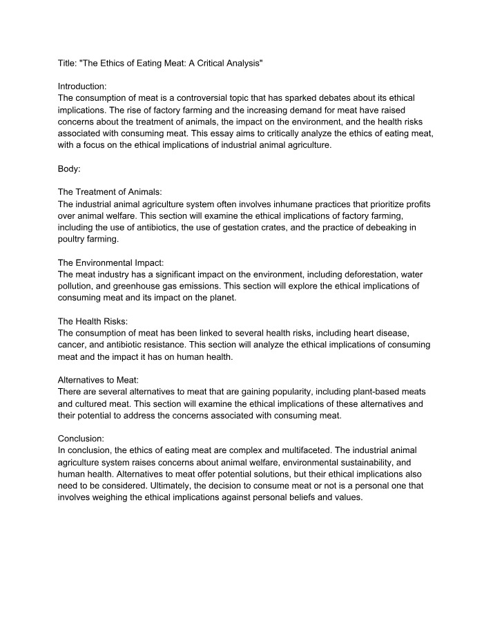 Critical Analysis - The Ethics of Eating Meat