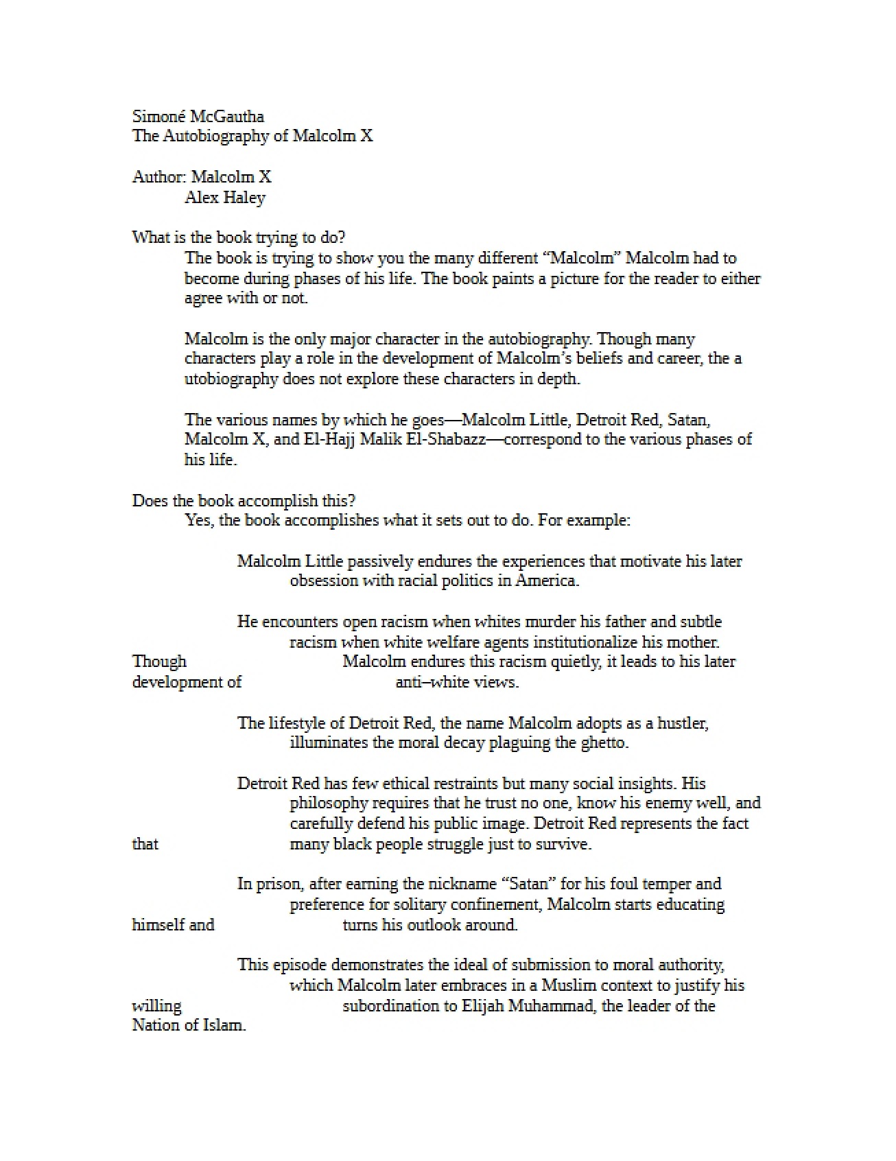 Notes on Malcolm X