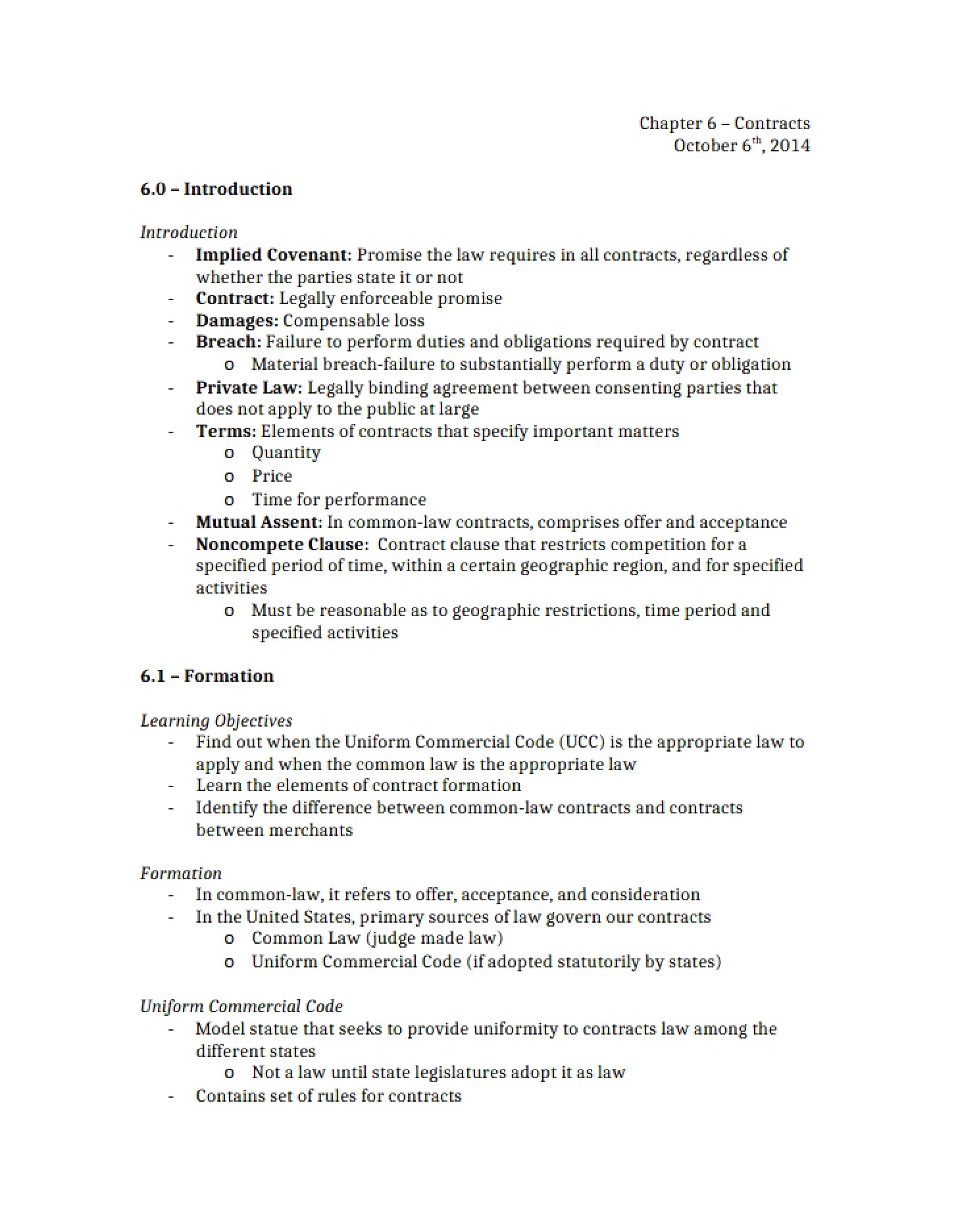 Agreements and Contracts (Chapter 6)