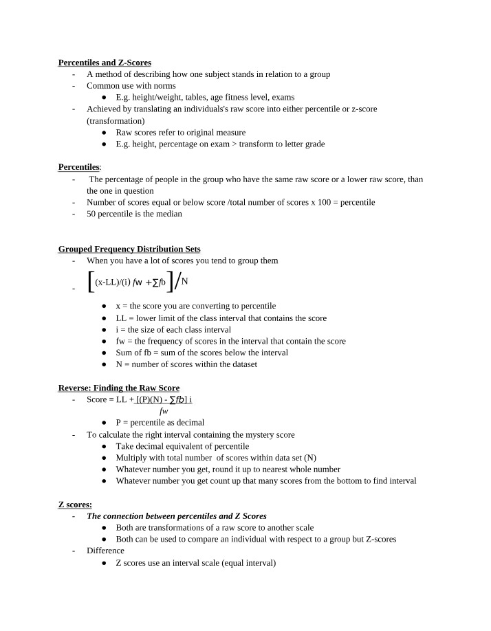 Notes on Percentiles and Z-Scores