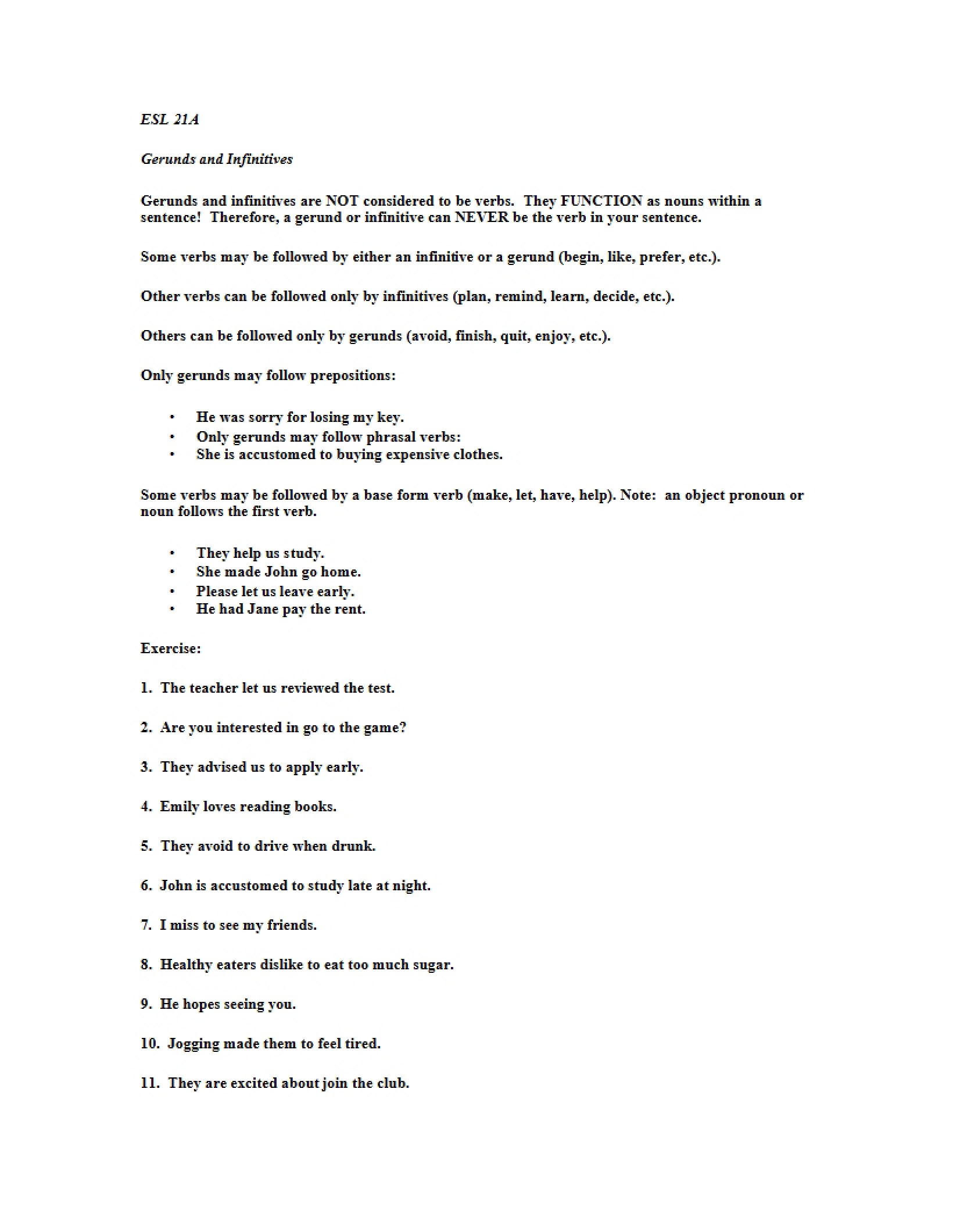 Infinitives and Gerunds Usage