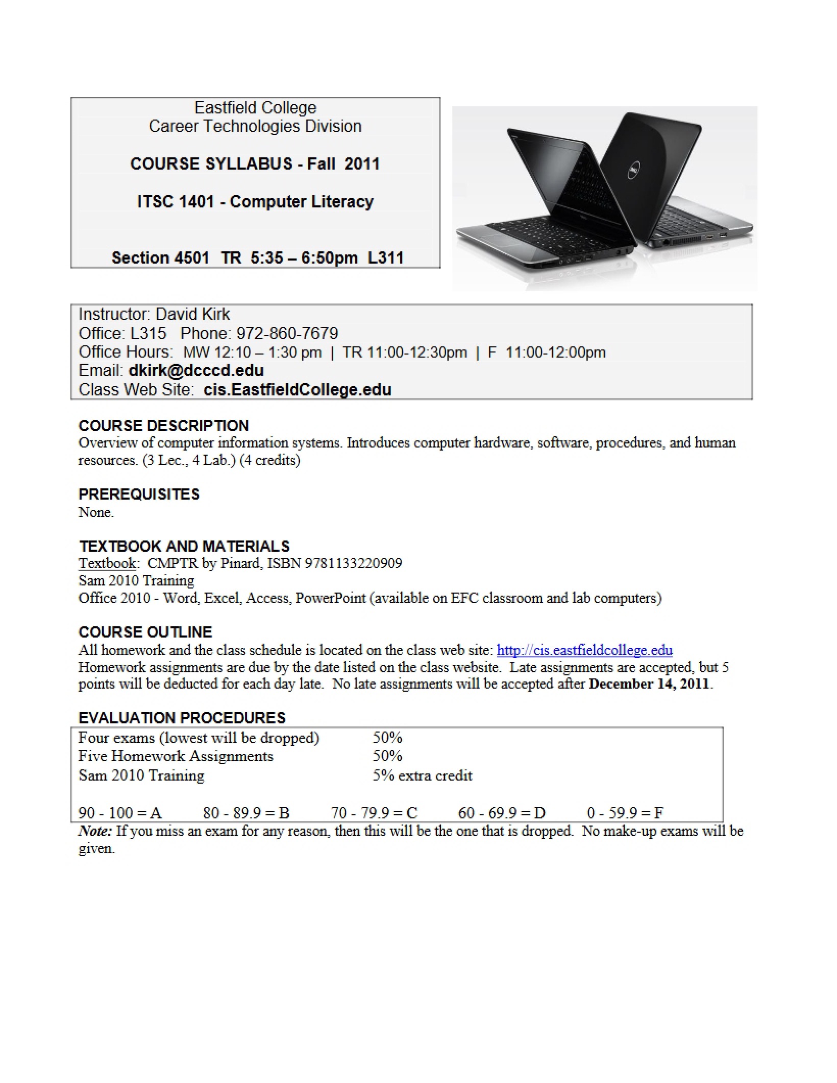 Introduction to Computers Course Syllabus - 5 Pages