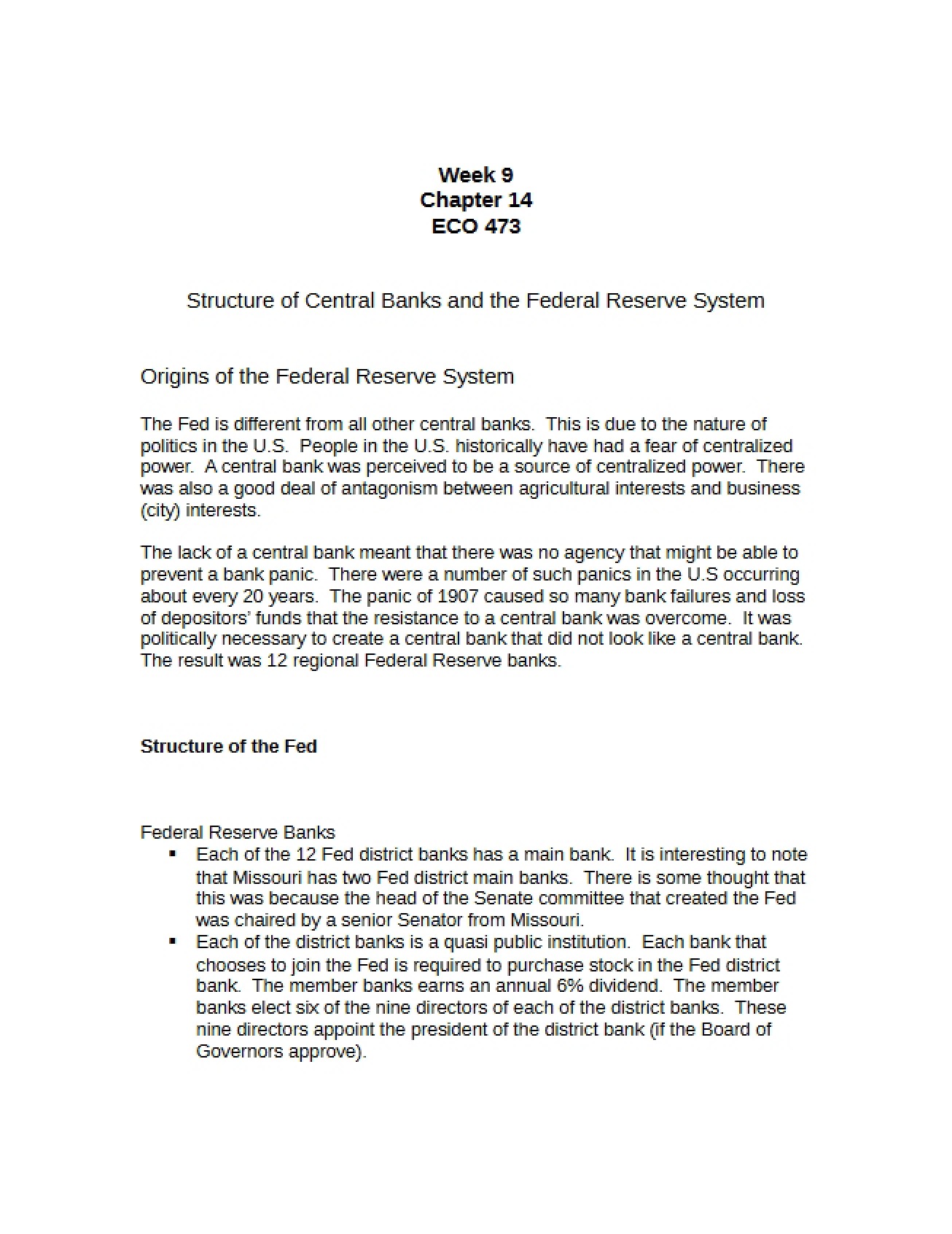 Federal Reserve System and Central Bank Structure