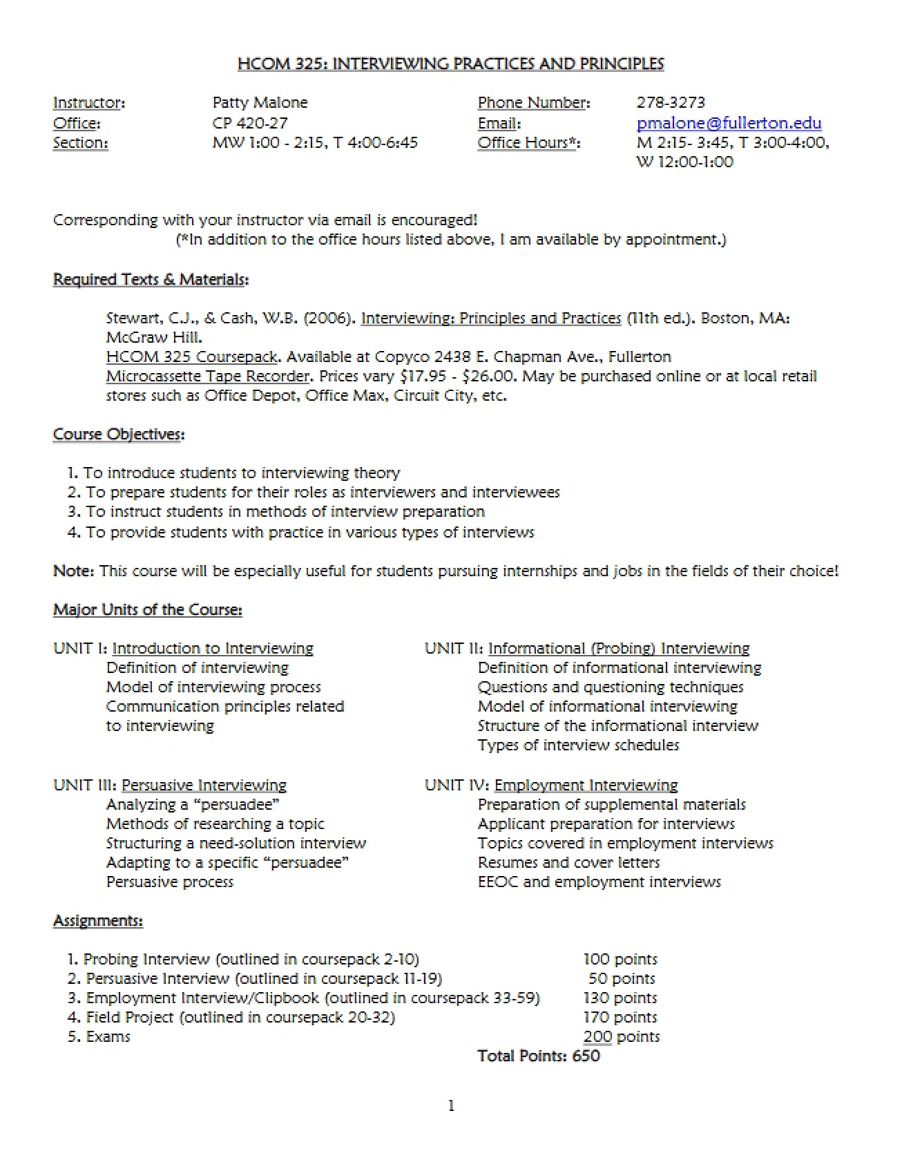 Syllabus Interviewing Principles and Practices