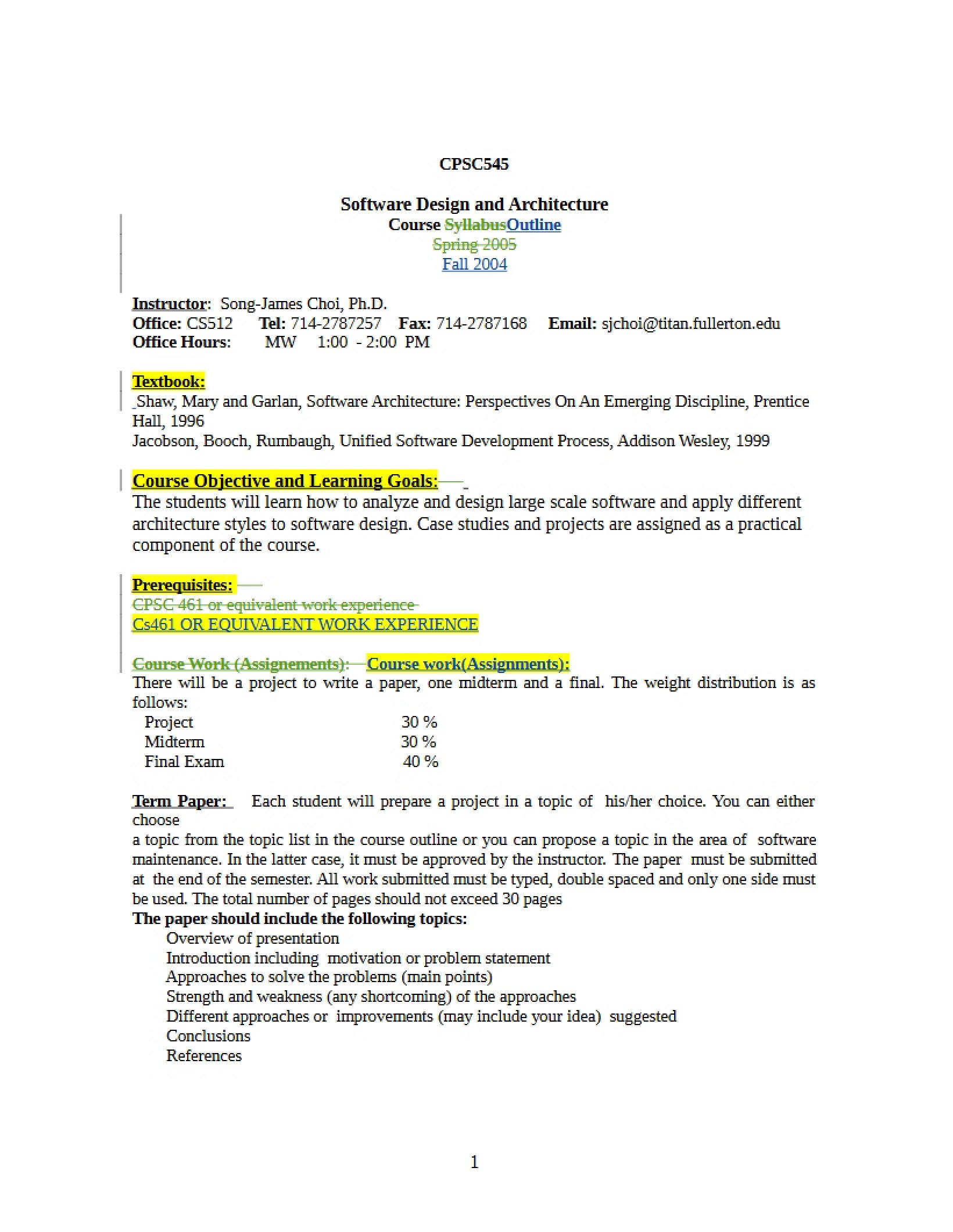 Software Architecture Syllabus