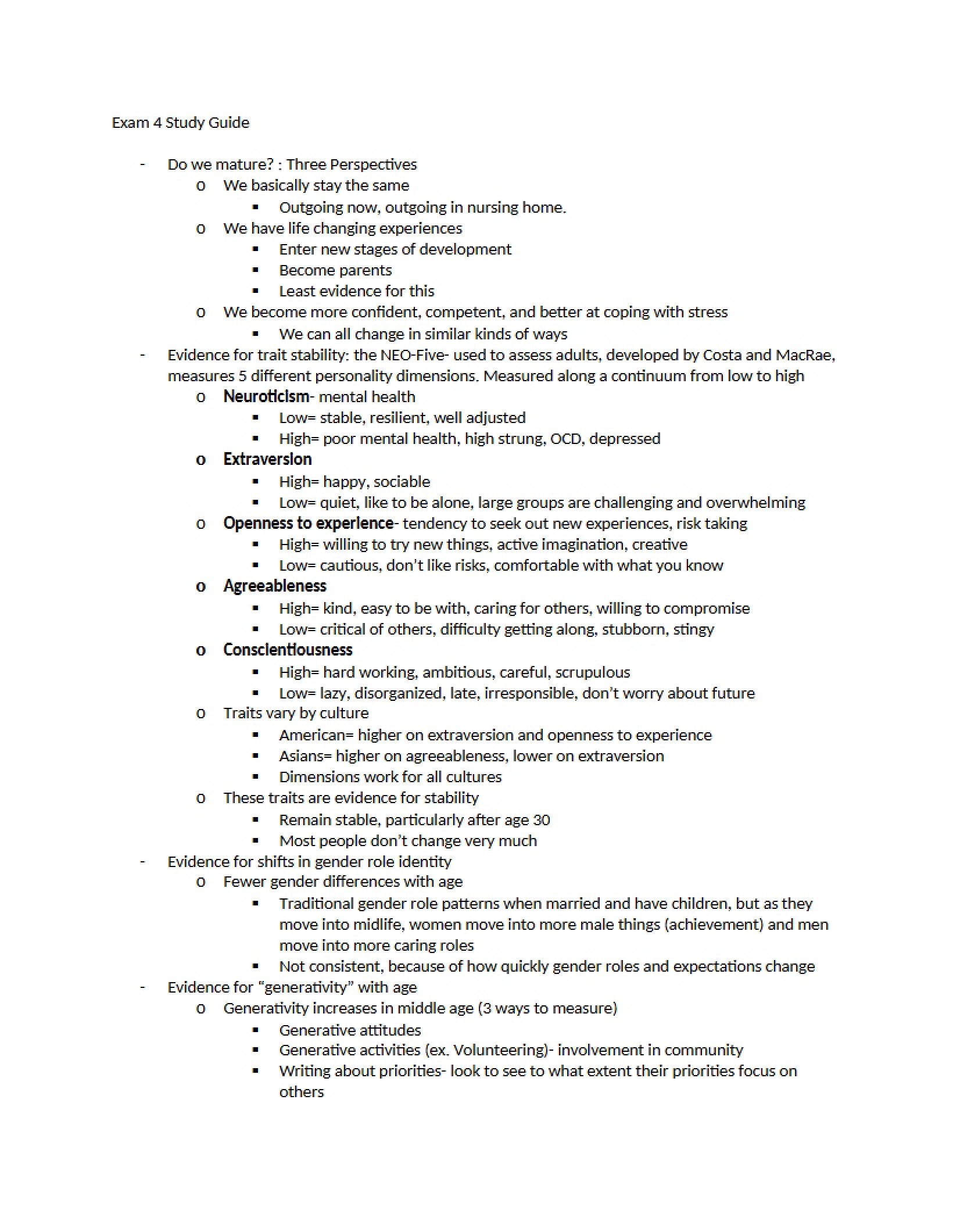 Study Guide for Exam Four