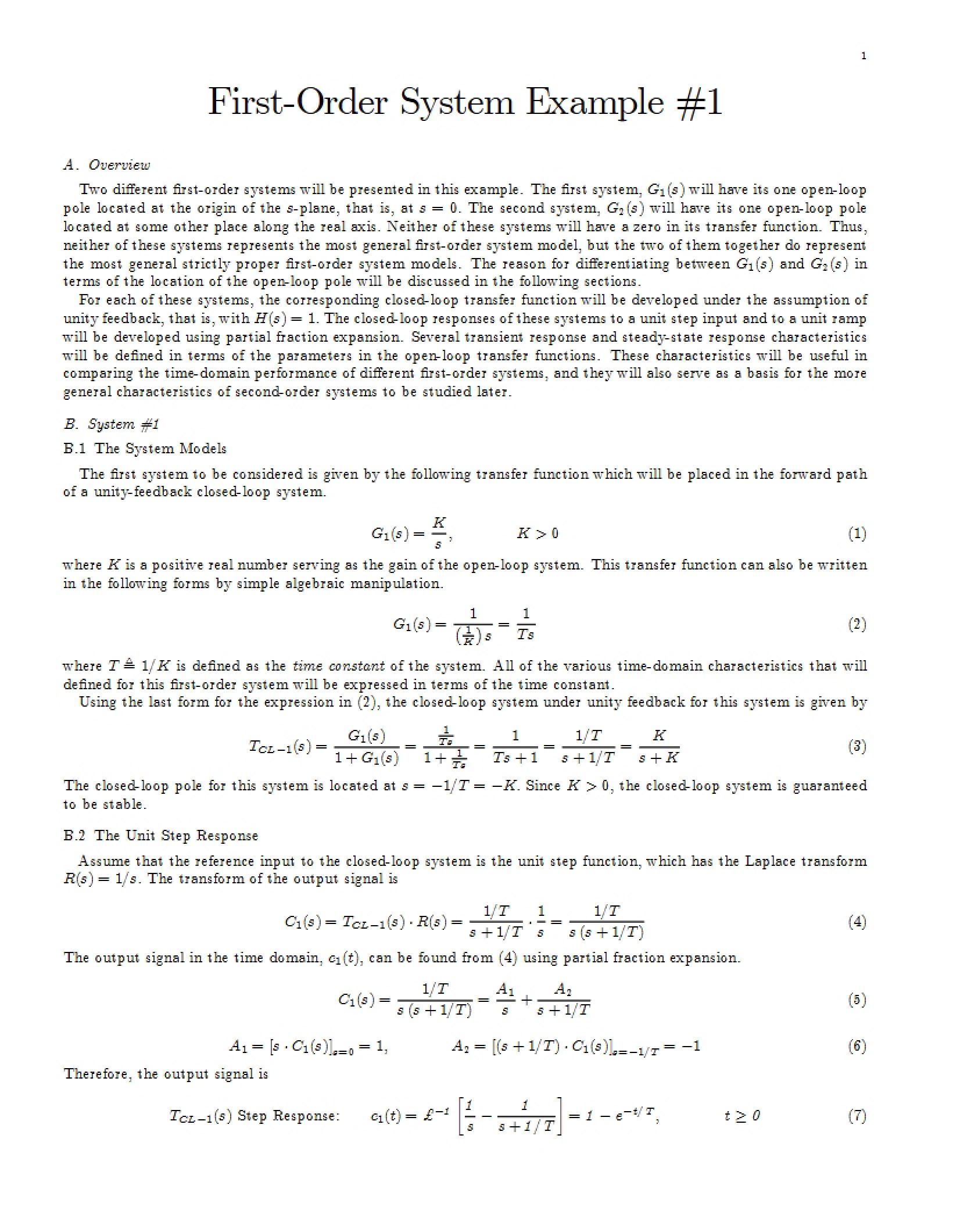 Example One First-Order Systems