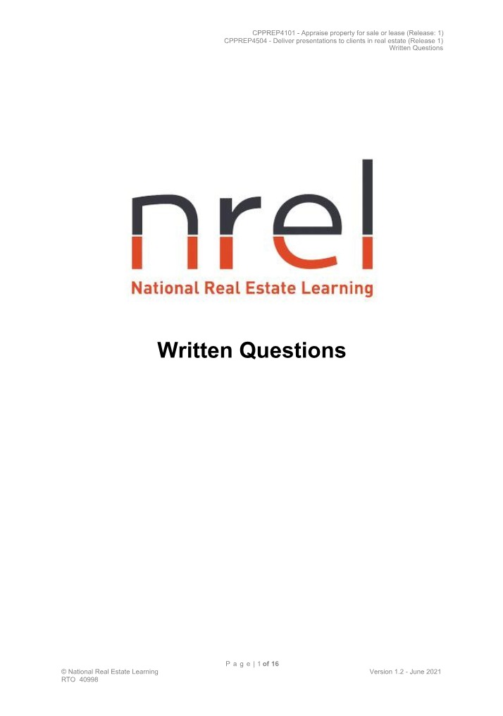 Written Questions for CPPREP4101 and CPPREP4504 v1