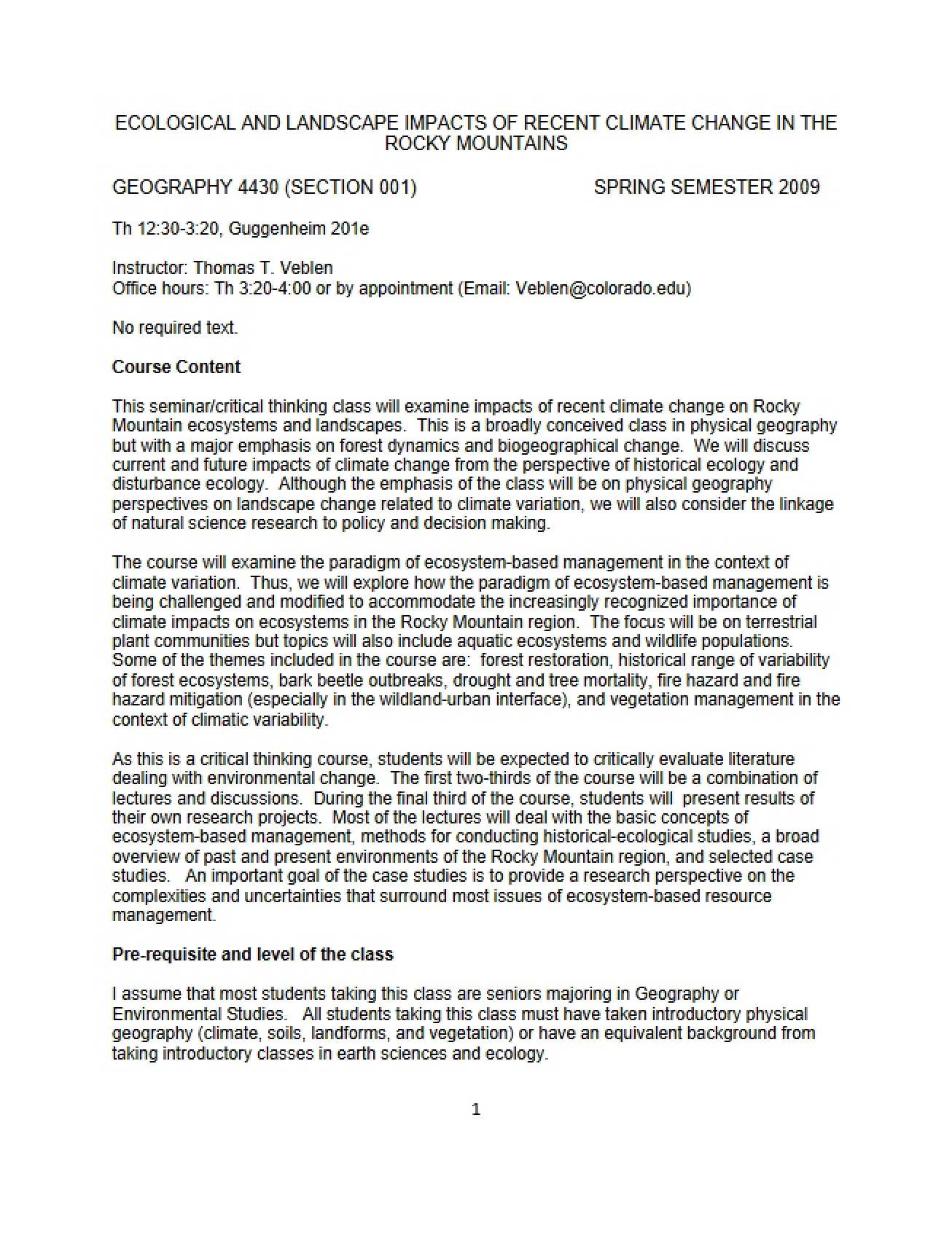 Syllabus for Seminar Conservation Trends