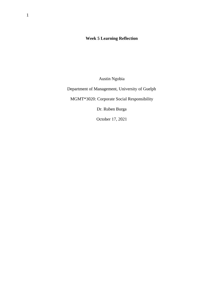 MGMT 3020 - Week 5 Learning Reflection