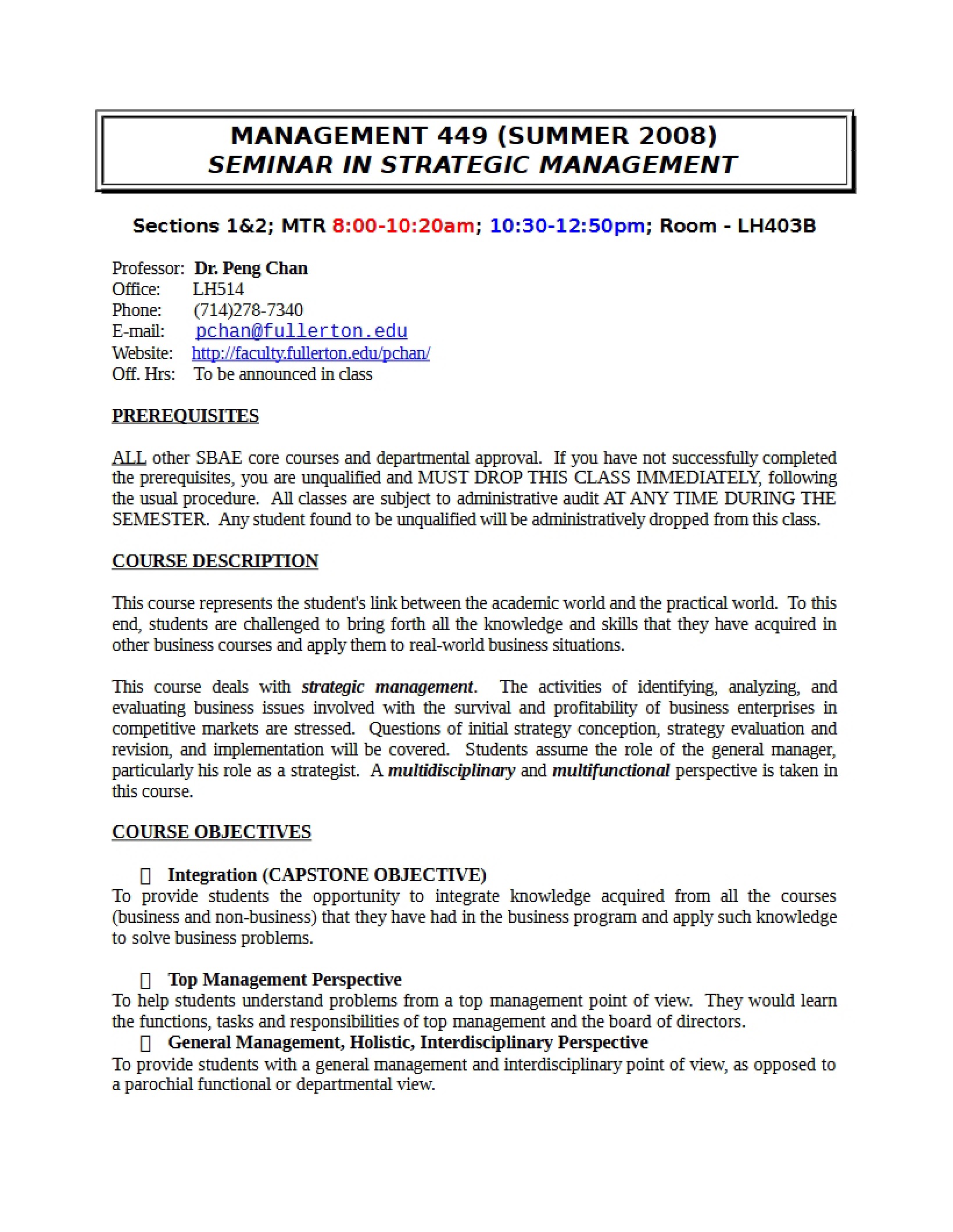 Strategic Management Seminar Syllabus