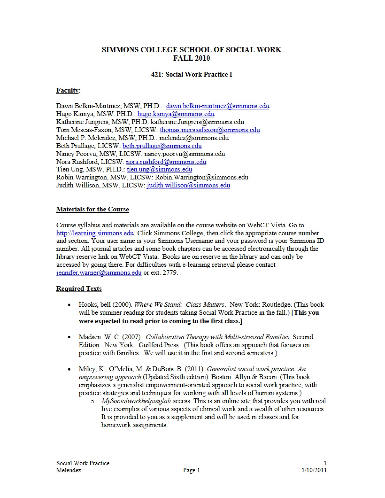 Social Work Practice Syllabus