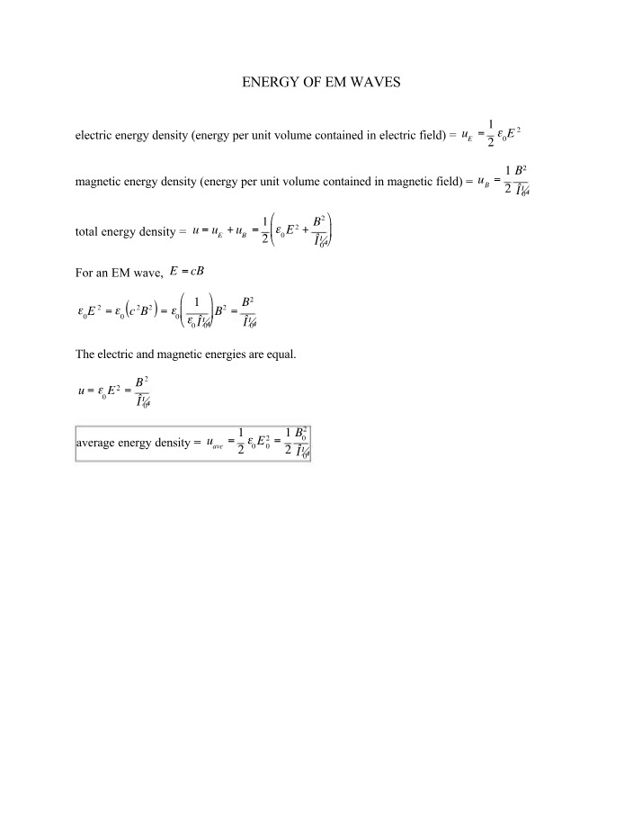 Energy and Intensity of EM Waves