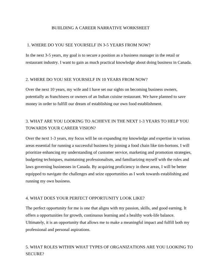 Worksheet - Building a Career Narrative