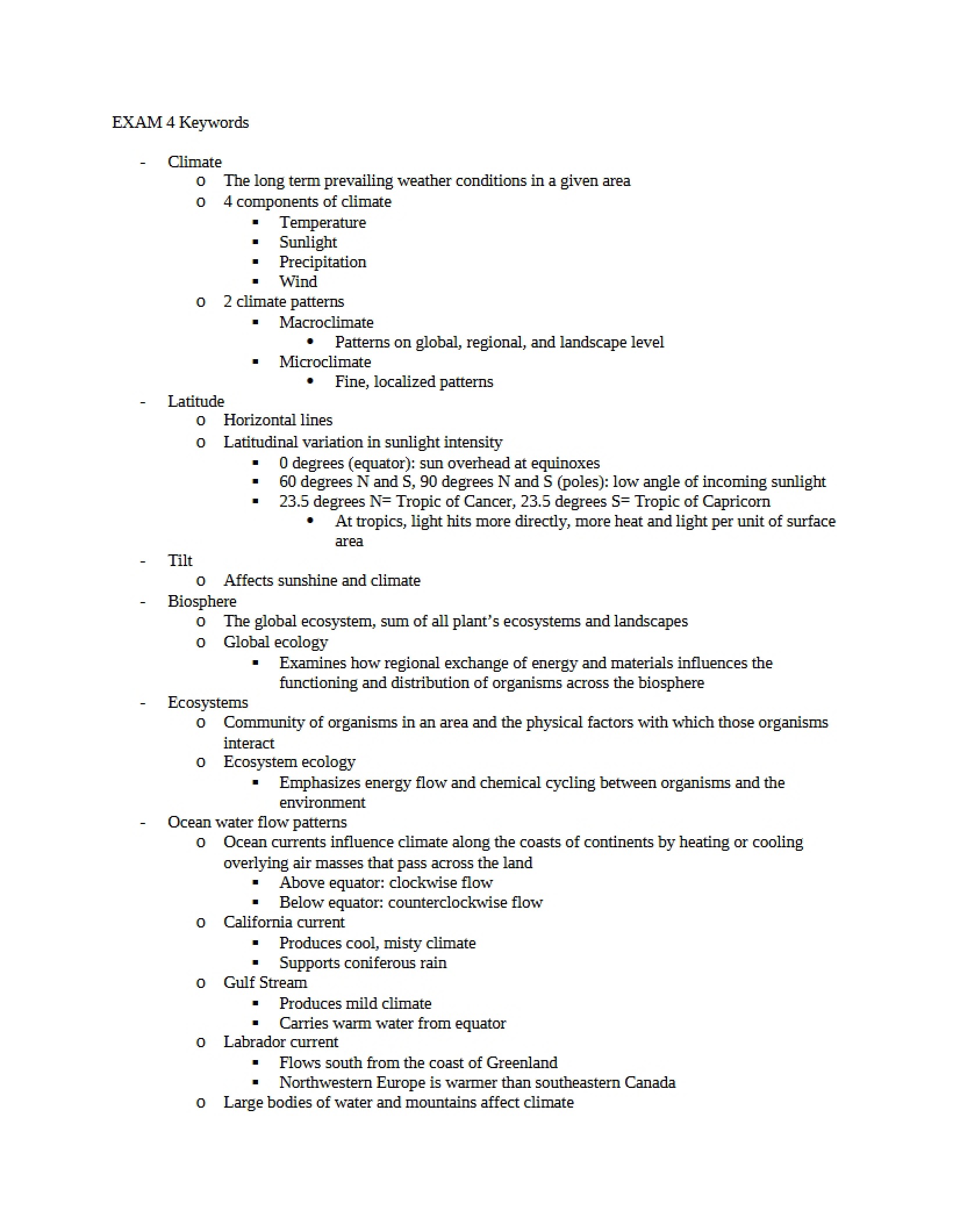 Keywords for Exam 4