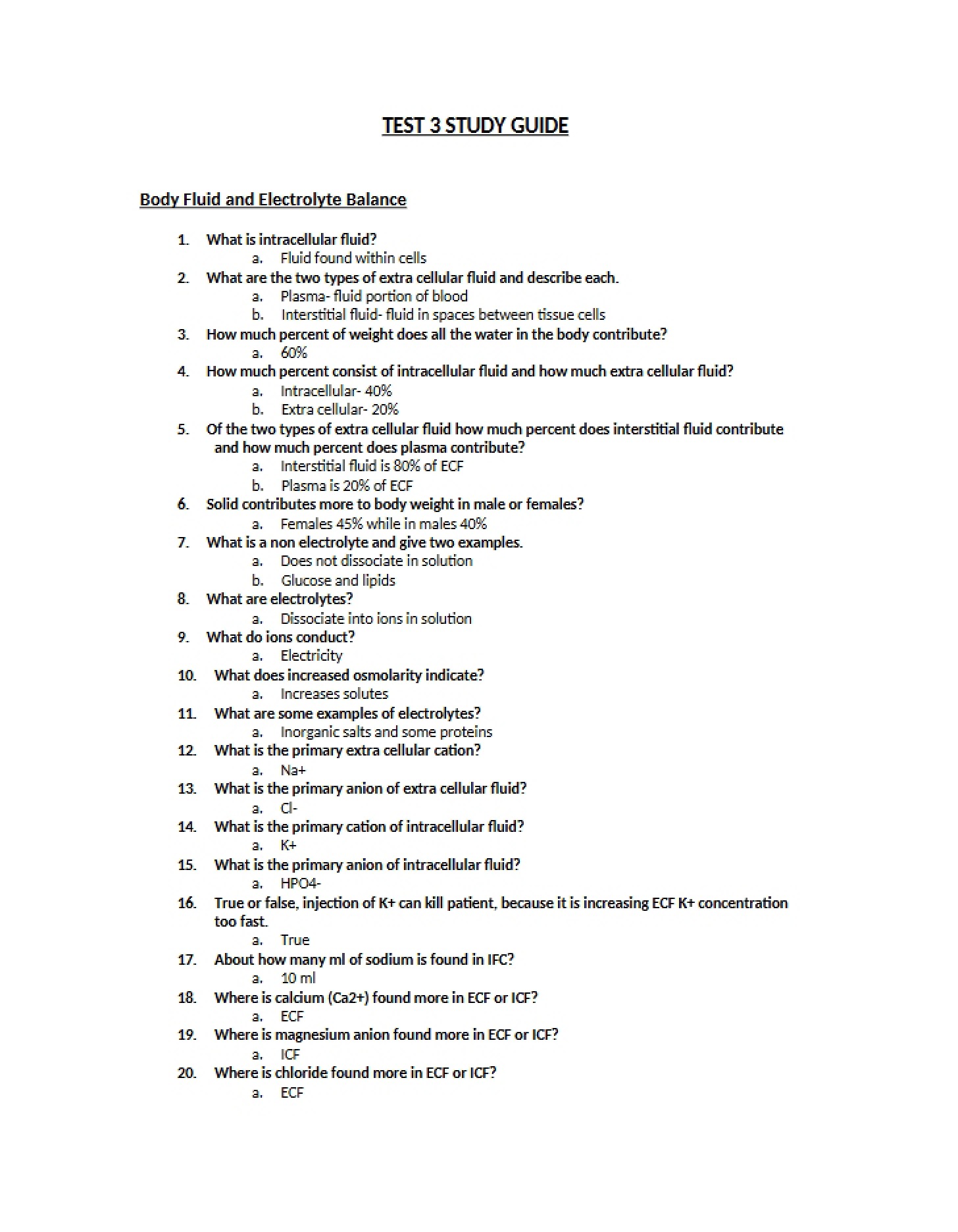 Study Guide for Test Three