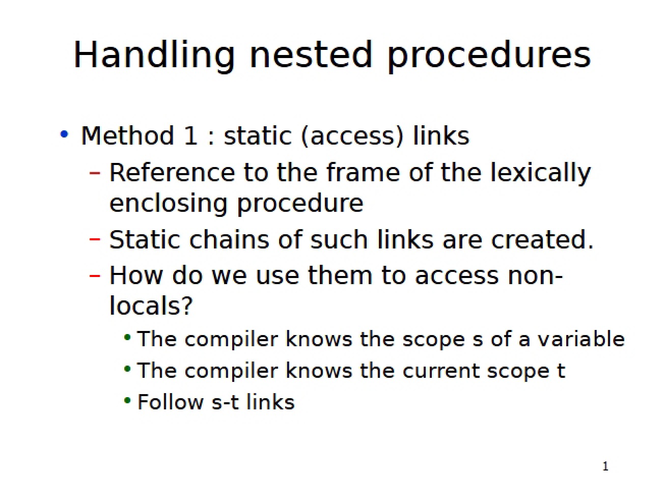 Nested Procedures Handling