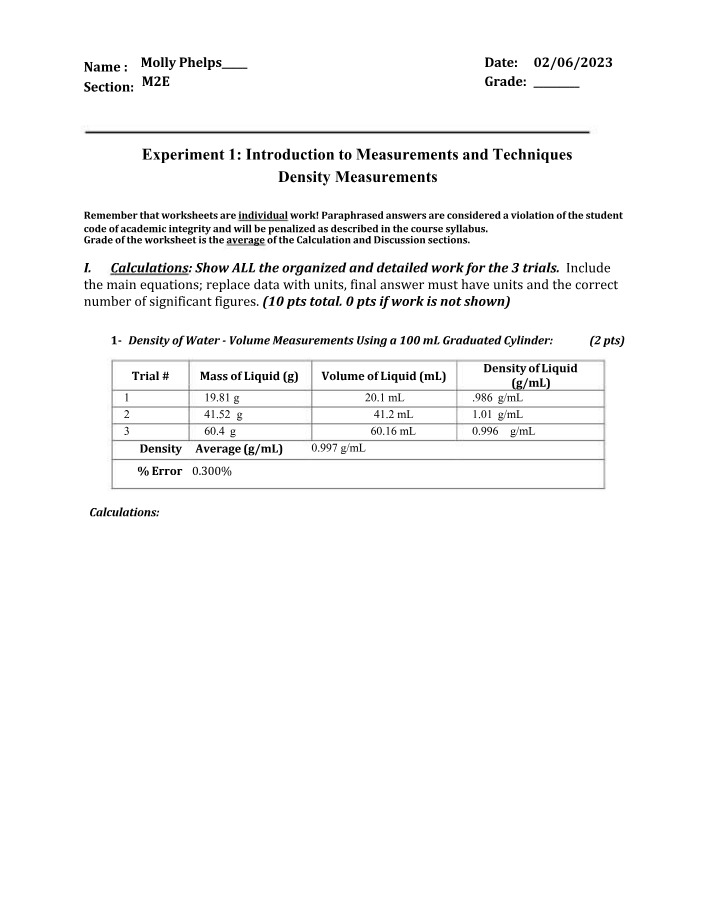 Report on Density Lab