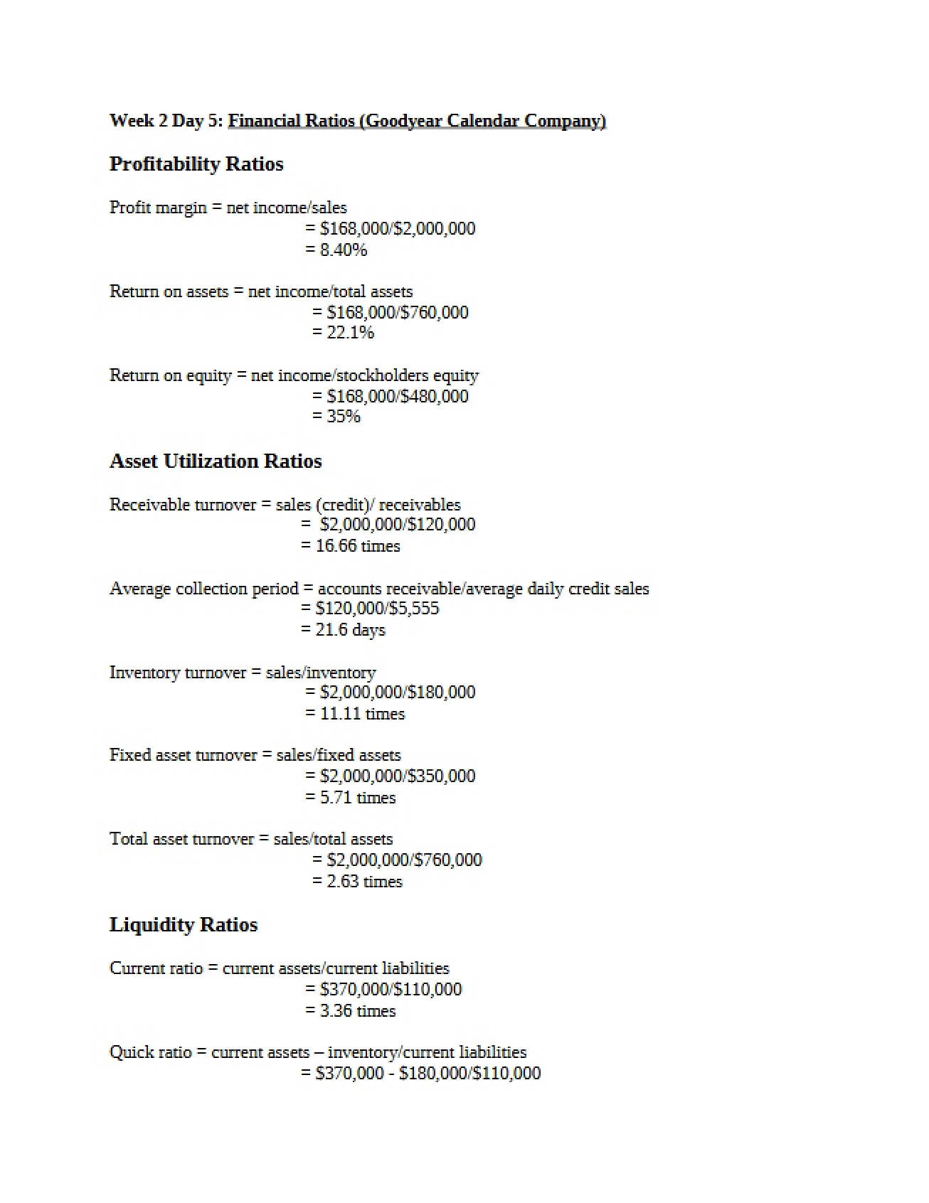 Ratios for Profitability Analysis