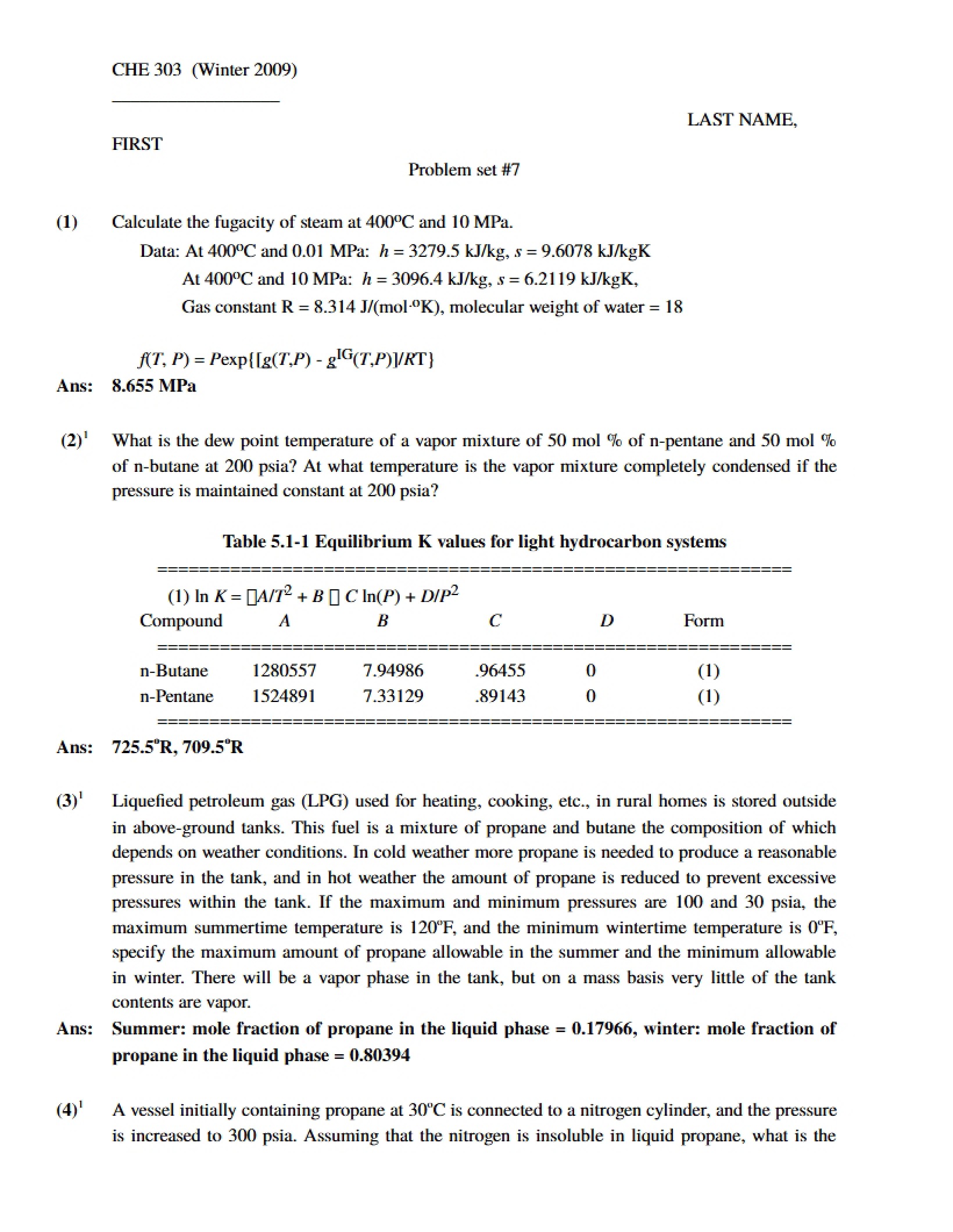 Thermodynamics II Problem Set 7