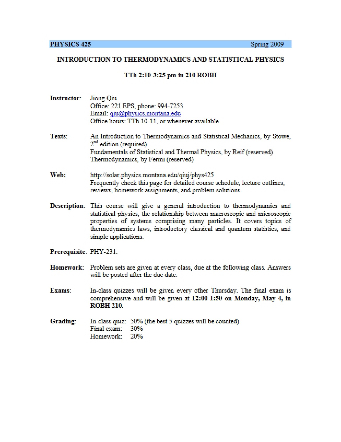 Syllabus for Physics 425