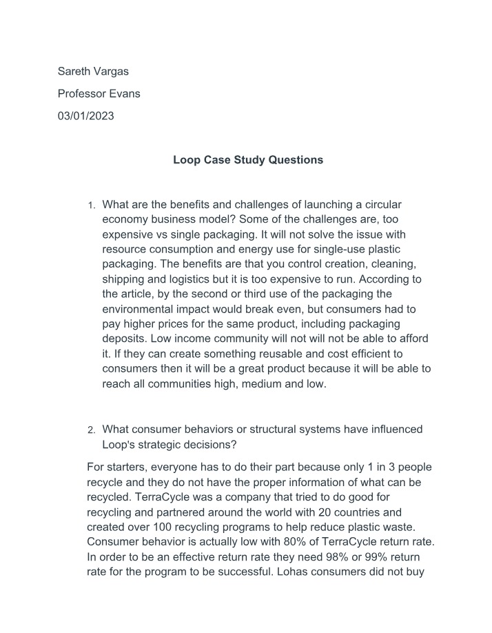 Case Study Questions - Loop