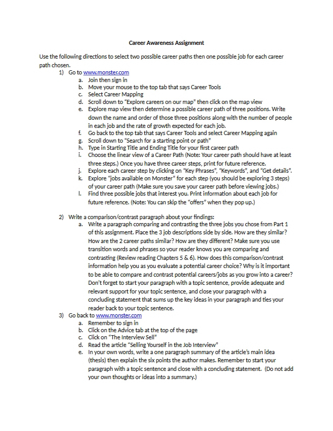 Assignment on Career Awareness