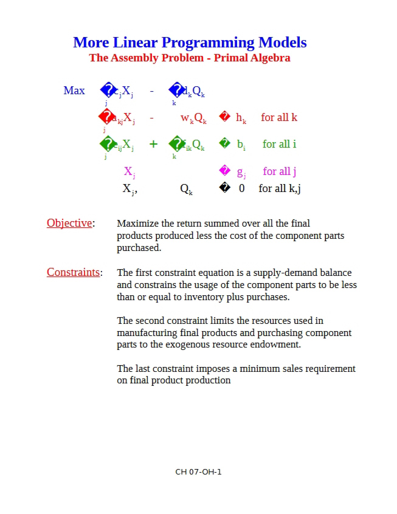 Overview of the Seventh Chapter of Operational Research